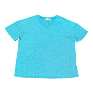 XL Womens Short Sleeve Turquoise V-neck T-shirt Workout Lounge Leisure